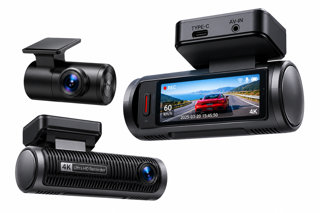 Dashcam E-ACE 4K avec double caméra avant et arrière, WiFi, GPS et vision nocturne