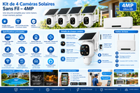Kit de 4 Caméras Solaires Wi-Fi FOSSENXE 4MP – PTZ 360°, Suivi Automatique et Compatible Alexa