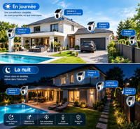 Kit de 4 Caméras Solaires Wi-Fi FOSSENXE 4MP – PTZ 360°, Suivi Automatique et Compatible Alexa
