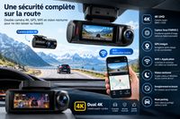 Dashcam E-ACE 4K avec double caméra avant et arrière, WiFi, GPS et vision nocturne