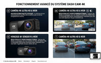 Dashcam Acceo 4K WiFi avec double caméra, GPS, caméra arrière 2,5K et vision nocturne