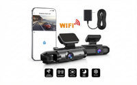 Dashcam double caméra 1080P WiFi avec vision nocturne IR, caméra avant et intérieure