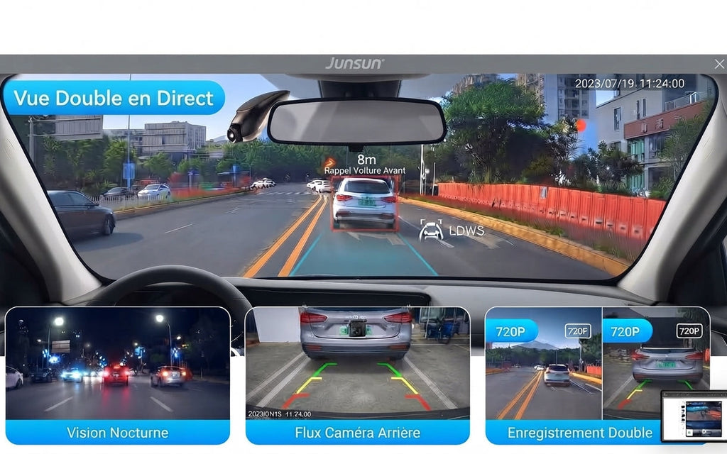 Dashcam voiture 1080P avec ADAS, angle de vision 120° et mode parking