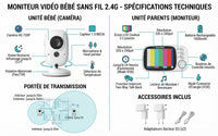 Moniteur Vidéo Bébé VB603 2,4 GHz – Écran LCD 3,2", Audio Bidirectionnel et Vision Nocturne