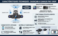Dashcam 4 canaux Full HD 1080P avec WiFi, vision nocturne et mode parking 24 h