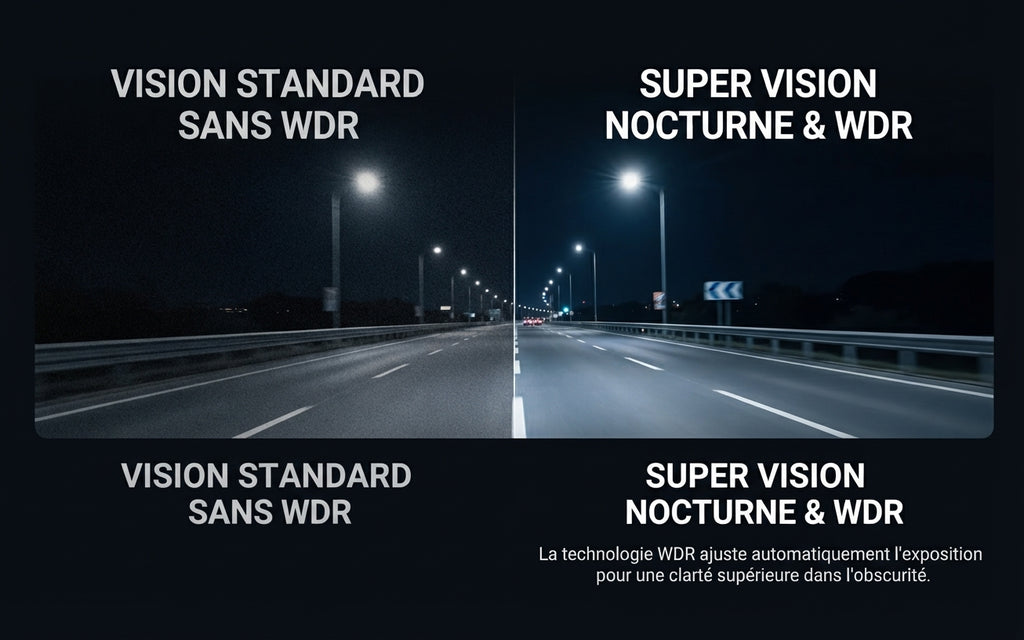 Dashcam double caméra 1080P WiFi avec vision nocturne IR, caméra avant et intérieure