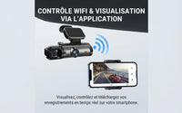 Dashcam double caméra 1080P WiFi avec vision nocturne IR, caméra avant et intérieure