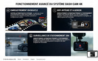 Dashcam Acceo 4K WiFi avec double caméra, GPS, caméra arrière 2,5K et vision nocturne