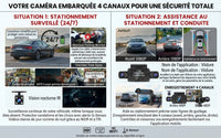 Dashcam 4 canaux Full HD 1080P avec WiFi, vision nocturne et mode parking 24 h