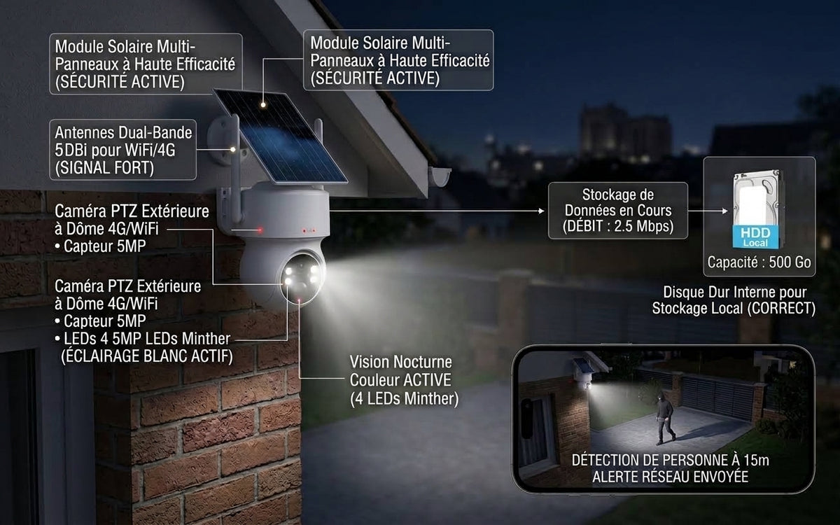 Kit 4 Caméras Solaires WiFi – Détection PIR, PTZ & Base iCSee