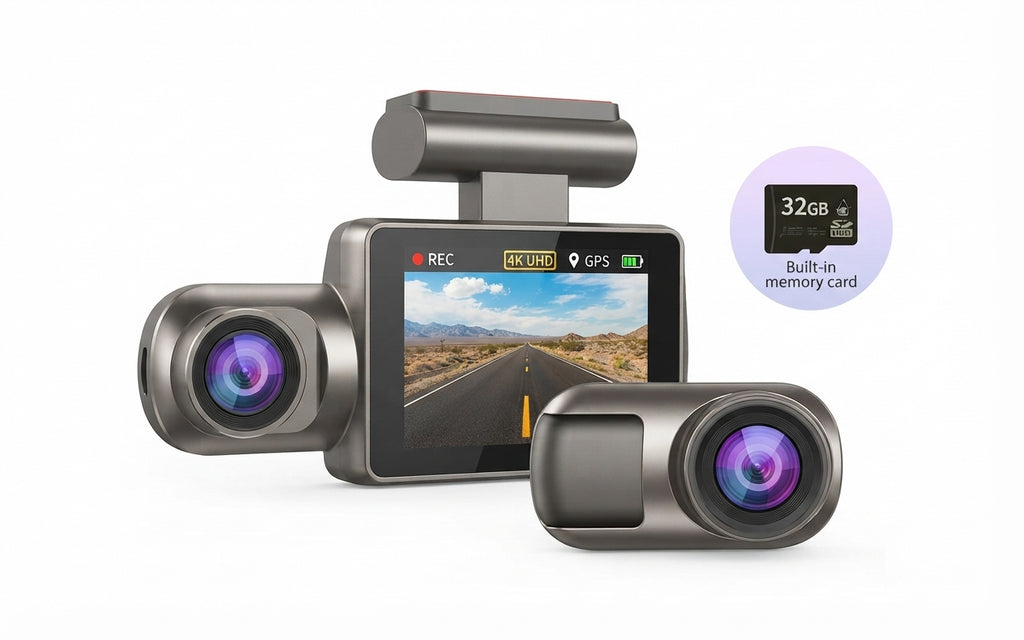 Dashcam double caméra avant et arrière avec écran 3", carte SD 32 Go et vision nocturne