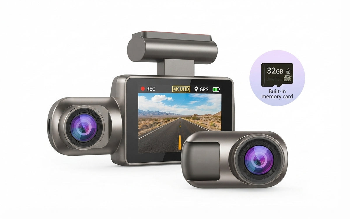 Dashcam double caméra avant et arrière avec écran 3", carte SD 32 Go et vision nocturne