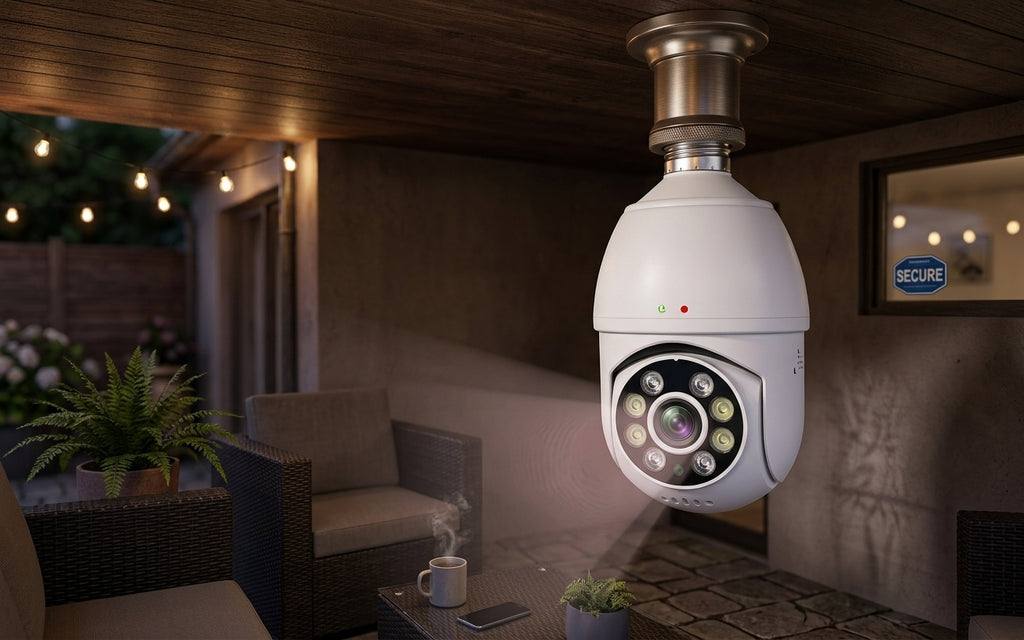 Caméra Ampoule E27 5MP WiFi – PTZ, Zoom 10X, Suivi IA & Vision Nocturne