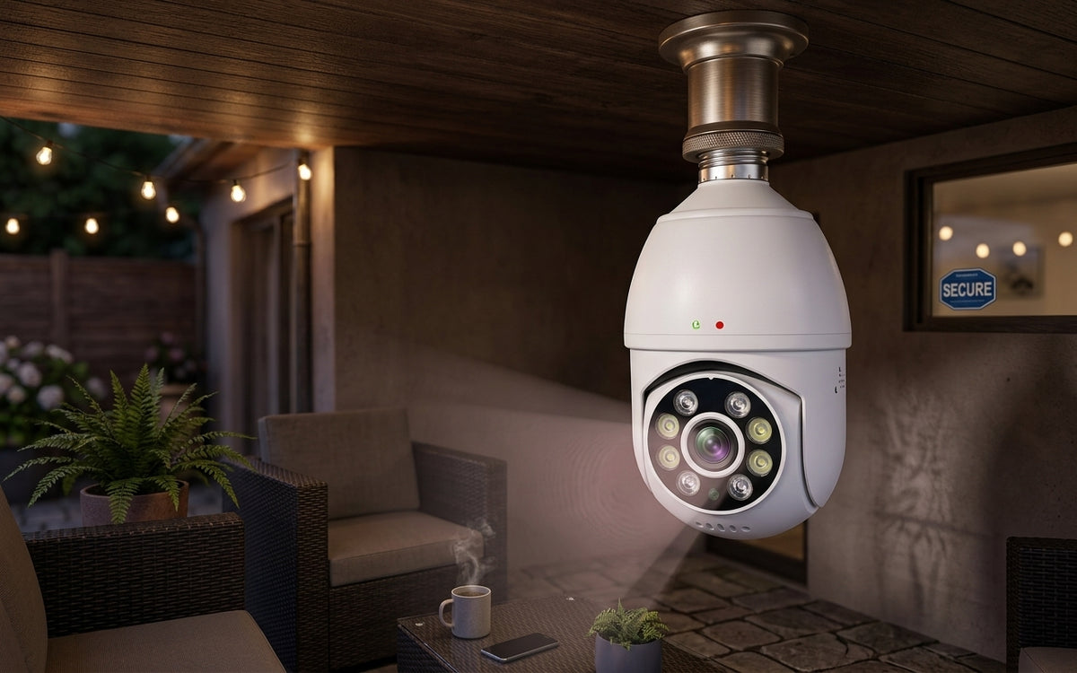 Caméra Ampoule E27 5MP WiFi – PTZ, Zoom 10X, Suivi IA & Vision Nocturne