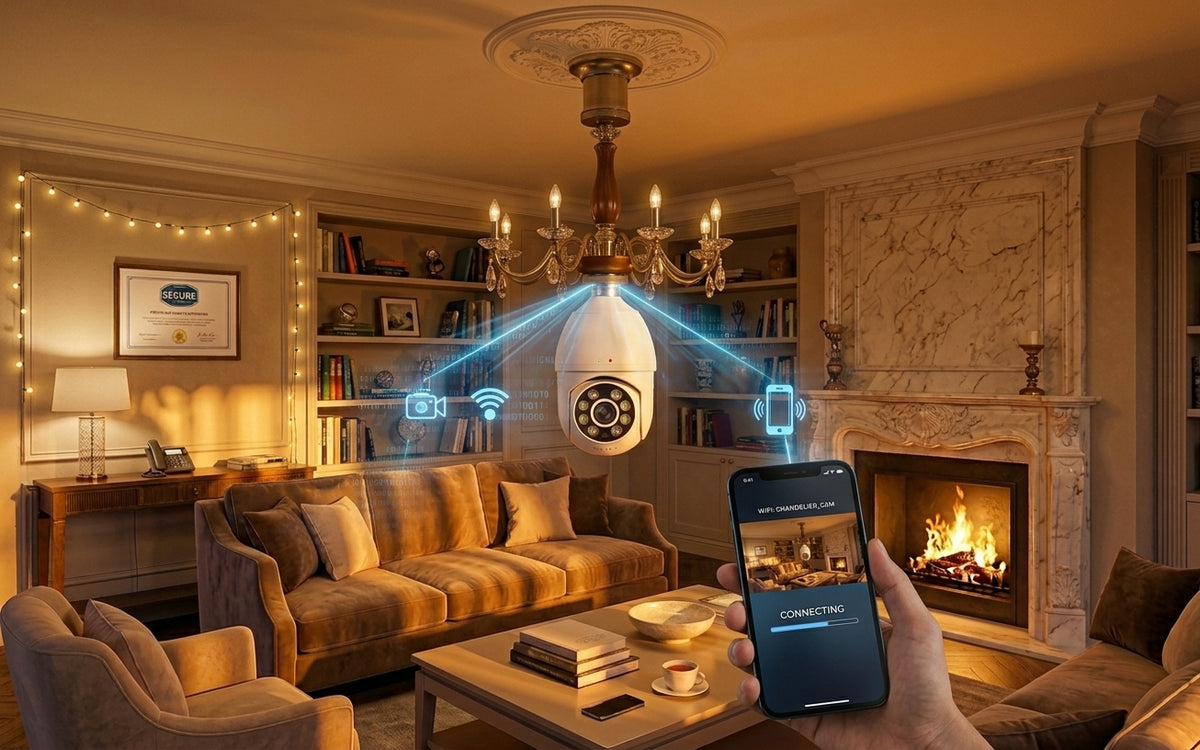 Caméra Ampoule E27 5MP WiFi – PTZ, Zoom 10X, Suivi IA & Vision Nocturne