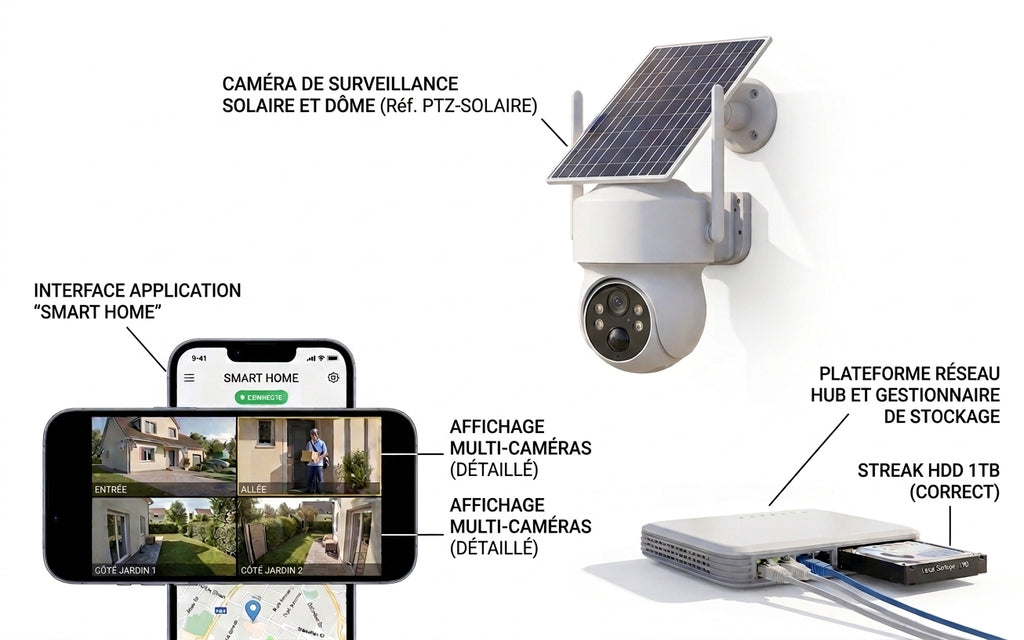 Kit 4 Caméras Solaires WiFi – Détection PIR, PTZ & Base iCSee