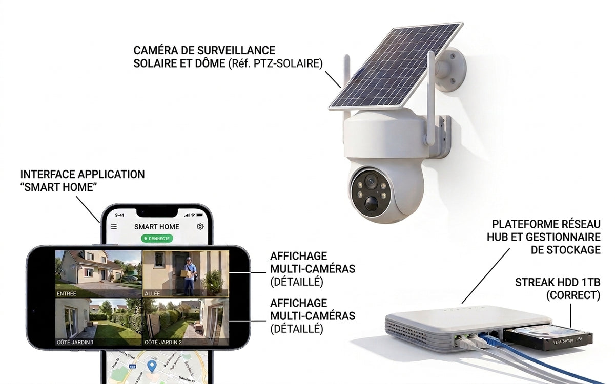 Kit 4 Caméras Solaires WiFi – Détection PIR, PTZ & Base iCSee
