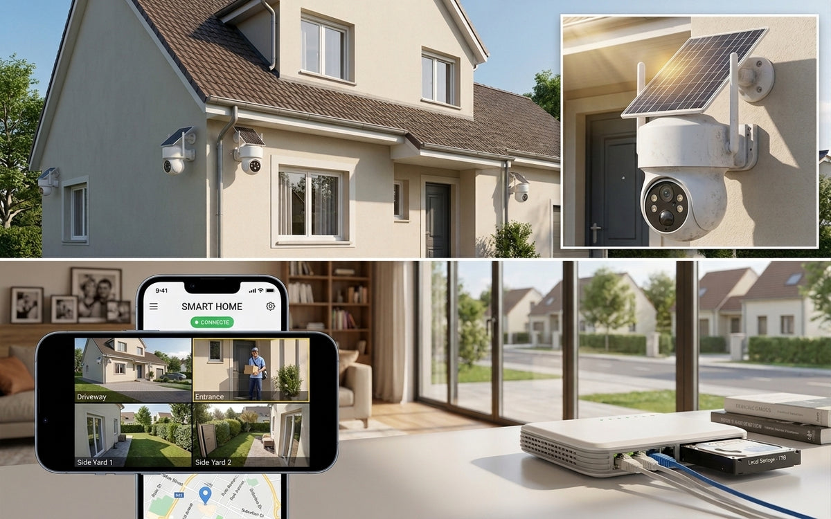 Kit 4 Caméras Solaires WiFi – Détection PIR, PTZ & Base iCSee
