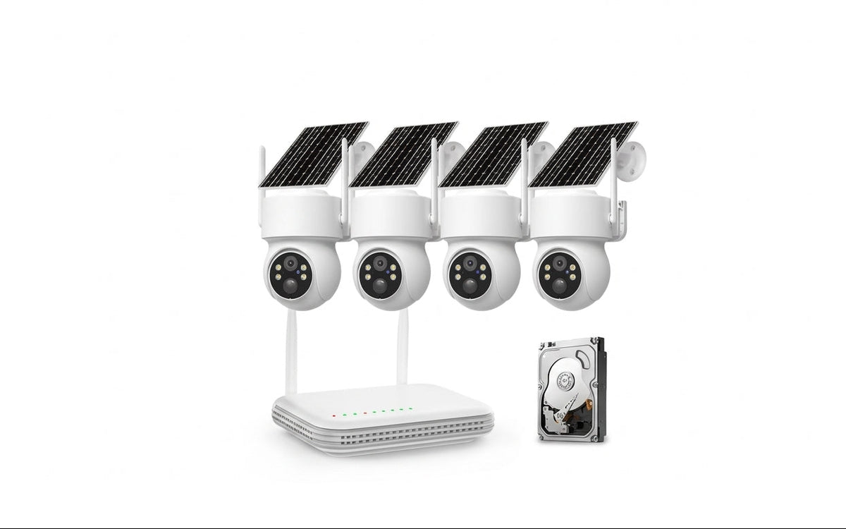 Kit 4 Caméras Solaires WiFi – Détection PIR, PTZ & Base iCSee