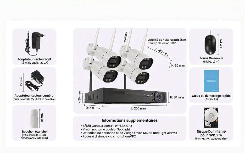 Kit Caméras H.VIEW 5MP WiFi – NVR 4 Canaux, Audio & Surveillance Extérieure