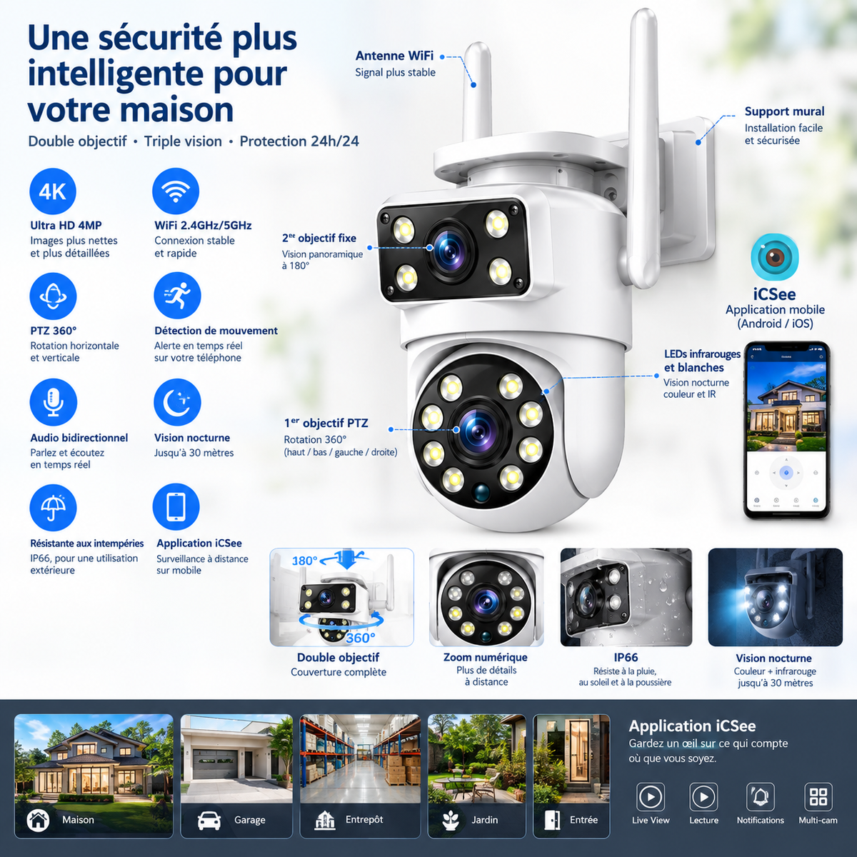 Caméra de surveillance WiFi 4K 8MP