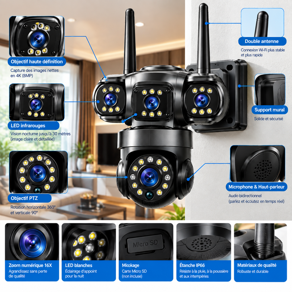 Caméra de surveillance WiFi 20MP 10K