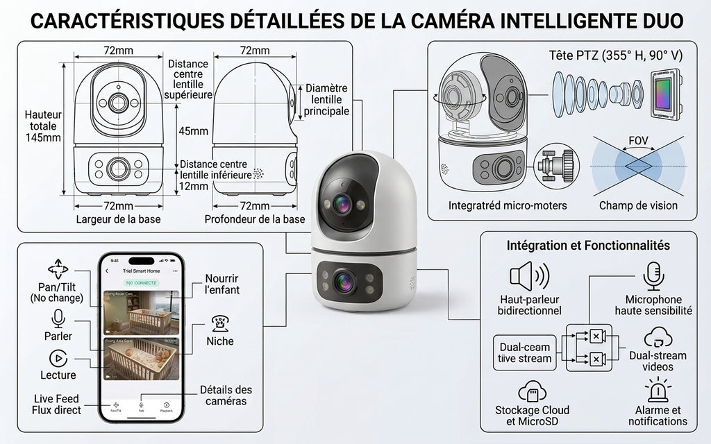 Caméra Intérieure 5G WiFi à double objectif, 4K 8MP, animaux de compagnies & bébé