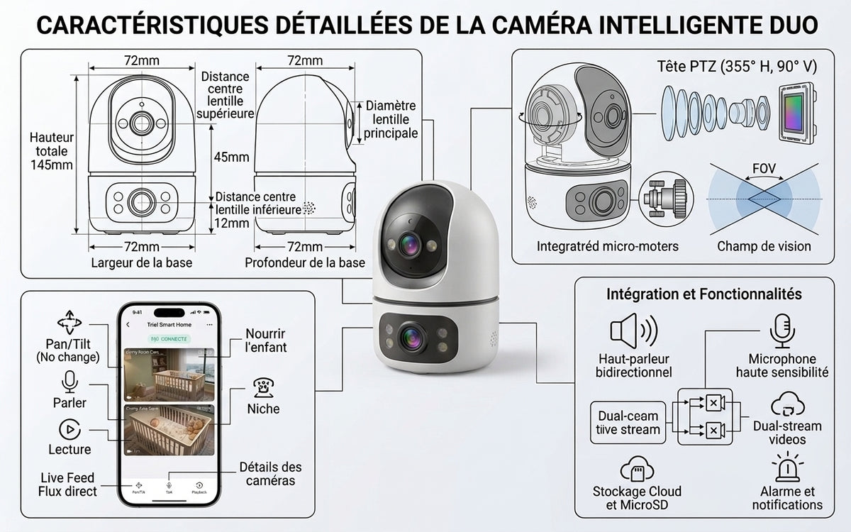Caméra Intérieure 5G WiFi à double objectif, 4K 8MP, animaux de compagnies & bébé