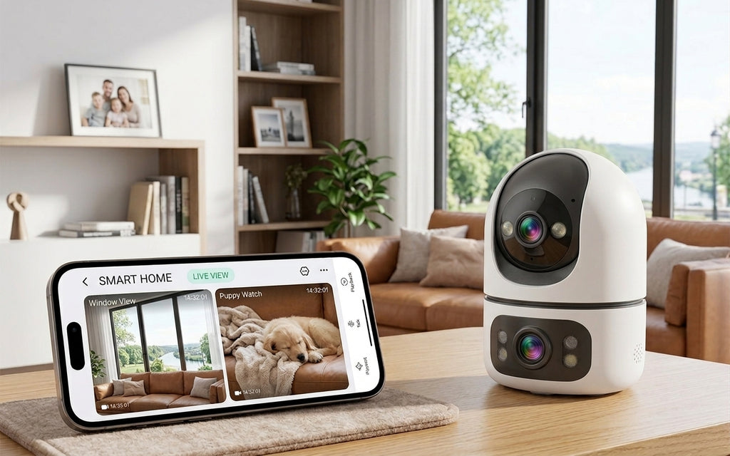 Caméra Intérieure 5G WiFi à double objectif, 4K 8MP, animaux de compagnies & bébé