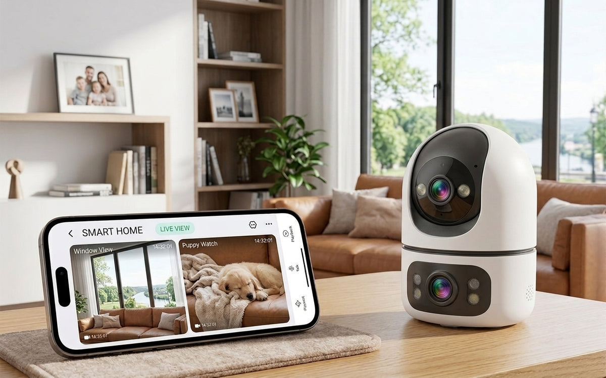 Caméra Intérieure 5G WiFi à double objectif, 4K 8MP, animaux de compagnies & bébé