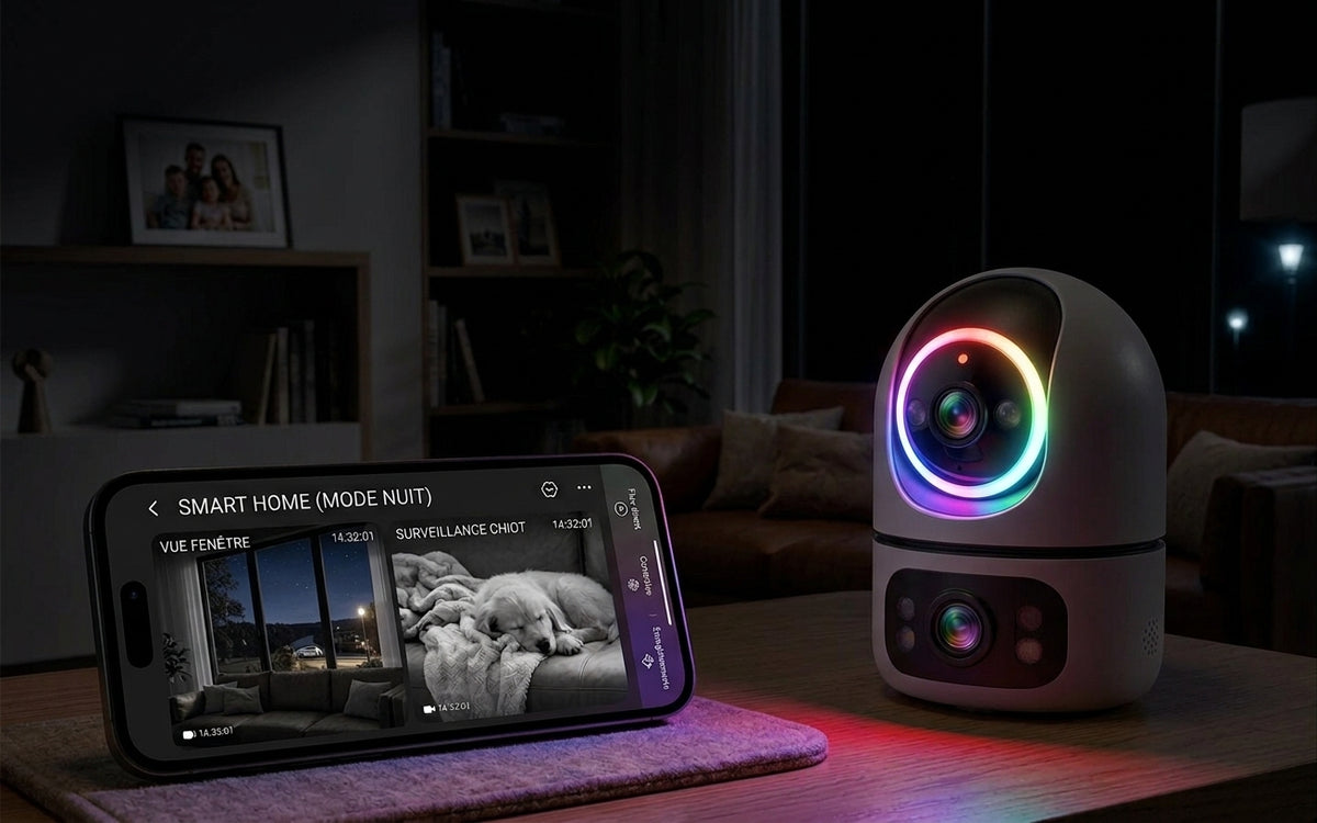 Caméra Intérieure 5G WiFi à double objectif, 4K 8MP, animaux de compagnies & bébé